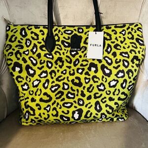 Nwt Furla Vibrant Leopard Print Tote - Yellow and Black